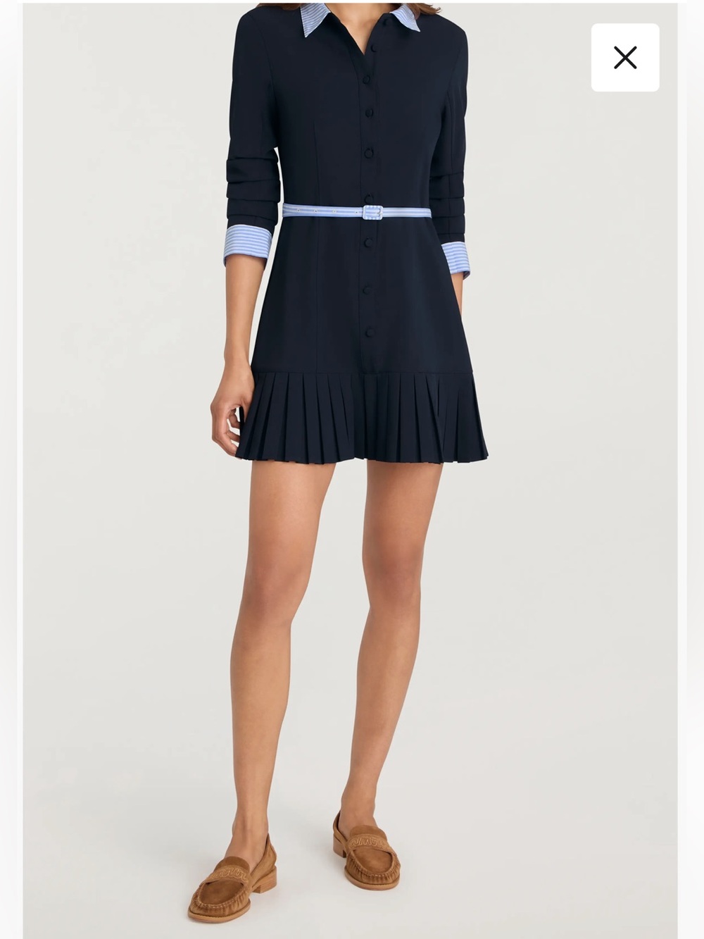 NWOT cinq a Sept NAVY BLUE STRIPED LUCILLA BELTED MINI DRESS Size 2